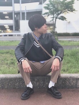 「Right-on（ライトオン）のアイテム（ライダースジャケット）」を使った、けんとさん（メンズ・174cm）の春コーディネート