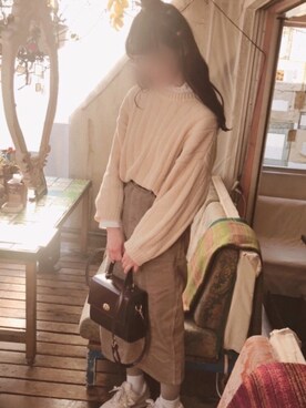 「チェックマフラー」｜「アイテム（ノーカラージャケット）」を使った、yurieさん（レディース・156cm）の冬コーディネート