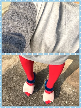 「赤タイツ」｜「アイテム（ワンピース/ドレス）」を使った、こまこまさん（レディース・155cm）の春コーディネート