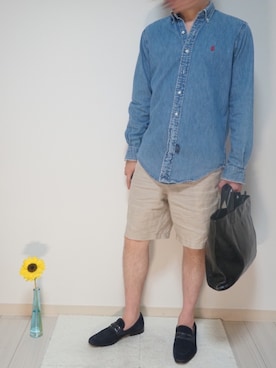 「無印良品（ムジルシリョウヒン）のアイテム（その他パンツ、ベージュ系）」を使った、n6kbnovaさん（メンズ・171cm）の夏コーディネート