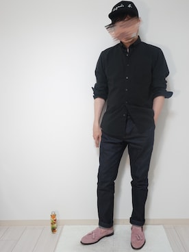 「UNIQLO（ユニクロ）のエクストラファインコットンブロードシャツ（ボタンダウン・長袖）（シャツ/ブラウス、ブラック系）」を使った、n6kbnovaさん（メンズ・171cm）の夏コーディネート