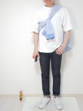 「A.P.C.（アーペーセー）のA.P.C./PETIT NEW STANDARD（デニムパンツ、ブルー系）」を使った、n6kbnovaさん（メンズ・171cm）の夏コーディネート