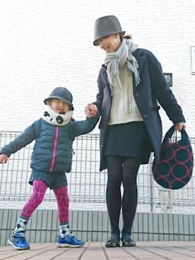「アイテム（タイツ/ストッキング、ブルー系）」を使った、mamma miaさん（レディース・157cm）の冬コーディネート