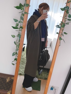 「ユニクロU」｜「アイテム（チェスターコート）」を使った、Mitsiさん（レディース・153cm）の冬コーディネート