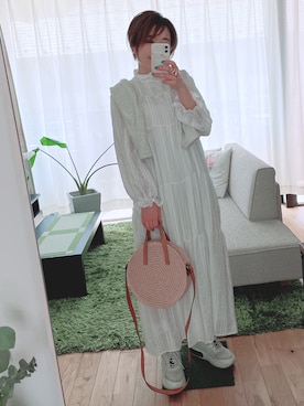 「H&M（エイチ・アンド・エム）のアイテム（かごバッグ）」を使った、Mitsiさん（レディース・153cm）の春コーディネート