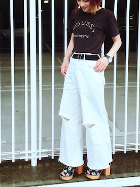 「CLOSE-UP（クローズアップ）のアイテム（パンツ）」を使った、YULI.さん（レディース・161cm）の夏コーディネート