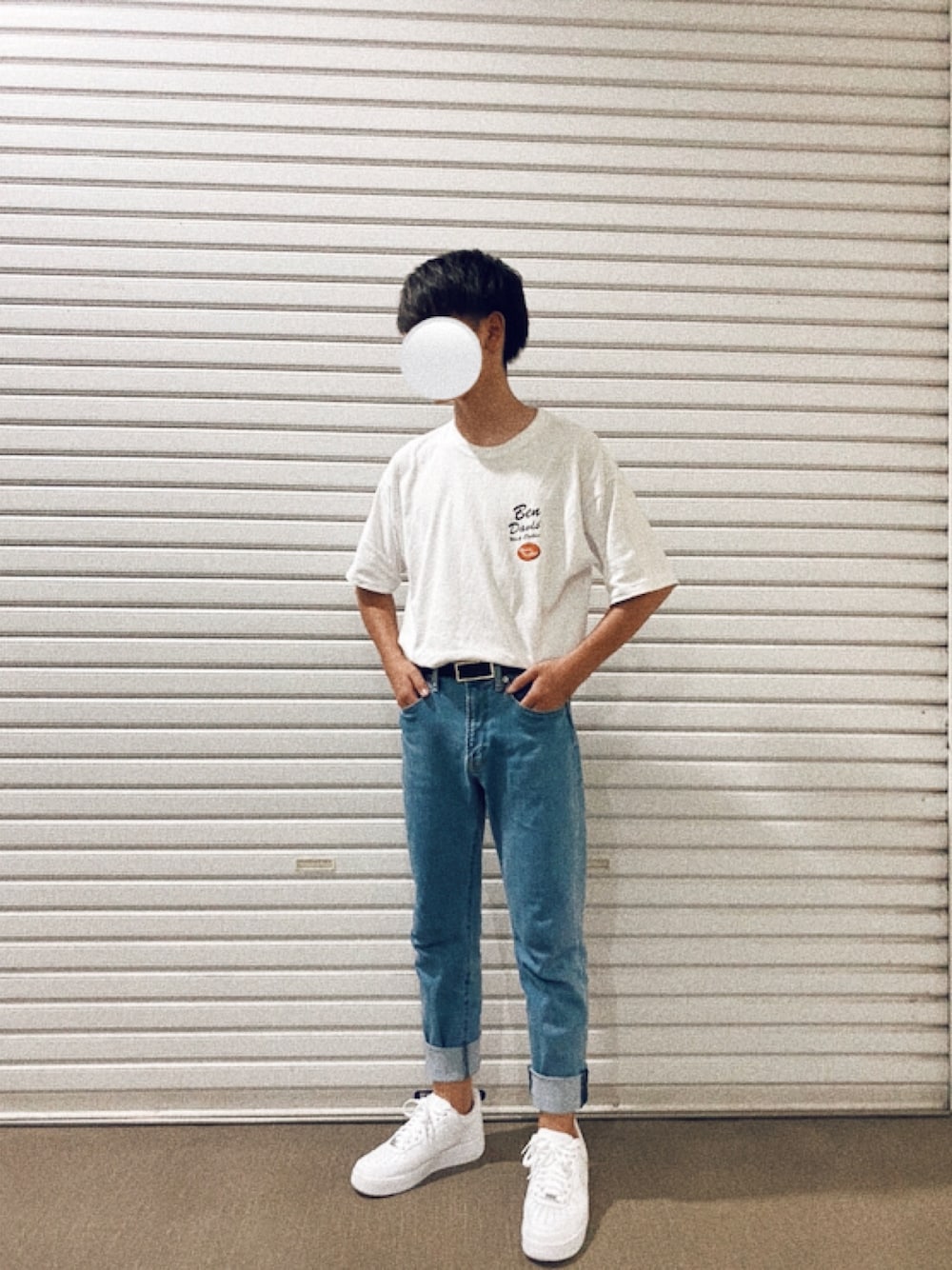 「お洒落さんとつながりたい、スニーカー、シンプルスタイル、エアフォースワン、GU、BEN DAVIS」｜「BEN DAVISのアイテム（Tシャツ/カットソー、ホワイト系）」を使った、kyo_0904さん（メンズ・167cm）の夏コーディネートの1枚目の写真