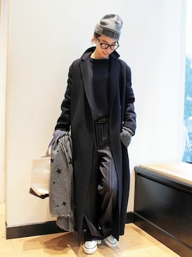 「アイテム（ニットキャップ/ビーニー、グレー系）」を使った、HASEさん（レディース・160cm）の冬コーディネート