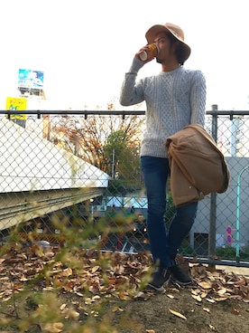 「アイテム（ニット/セーター）」を使った、Shinoさん（メンズ・170cm）の冬コーディネート