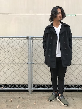 「jiggys shop（ジギーズショップ）のアイテム（トレンチコート）」を使った、Shinoさん（メンズ・170cm）の冬コーディネート
