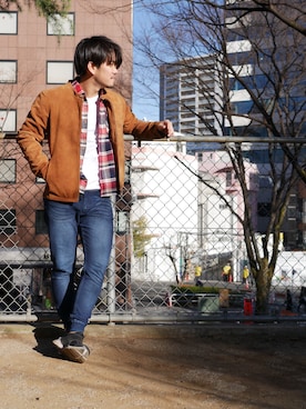 「jiggys shop（ジギーズショップ）のアイテム（ライダースジャケット）」を使った、Shinoさん（メンズ・170cm）の冬コーディネート
