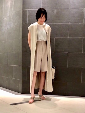 「UNITED ARROWS（ユナイテッドアローズ）のアイテム（タンクトップ）」を使った、安田 智江さん（レディース・161cm）の夏コーディネート