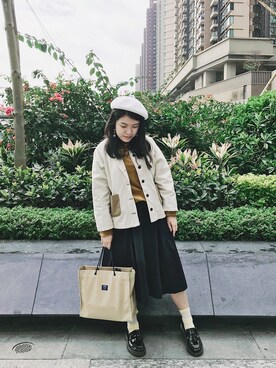 「earthtone」｜「アイテム（ノーカラージャケット）」を使った、🐰さん（レディース・155cm）の冬コーディネート
