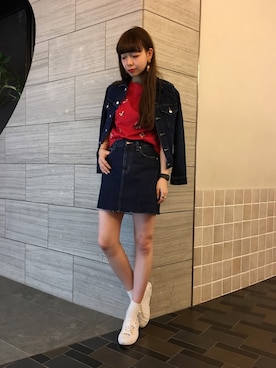 LOWRYS FARMのデニムスカートを使った「デニムジャケット」の人気 
