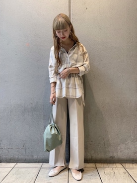 「ビッグシャツ」｜「アイテム（バレエシューズ）」を使った、ここさん（レディース・164cm）の夏コーディネート
