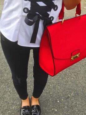 「FURLA（フルラ）のアイテム（バッグ、レッド系）」を使った、Miさん（レディース・154cm）の夏コーディネート