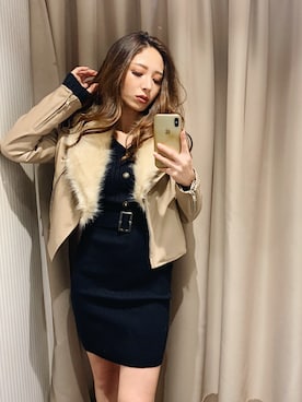 「LIPSERVICE（リップサービス）のアイテム（ライダースジャケット）」を使った、谷口美咲さん（レディース・153cm）の秋コーディネート