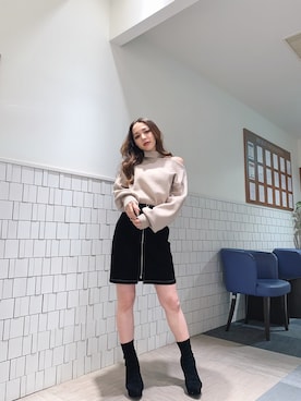 「ギャルコーデ」｜「アイテム（ホワイト系）」を使った、谷口美咲さん（レディース・153cm）の冬コーディネート