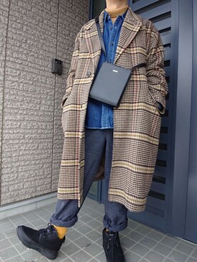 「アイテム（ステンカラーコート）」を使った、しょーわさん（メンズ・168cm）の冬コーディネート