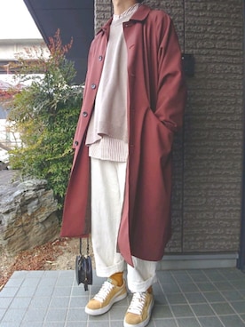 「春めきシューズ」｜「アイテム（ステンカラーコート）」を使った、しょーわさん（メンズ・168cm）の春コーディネート