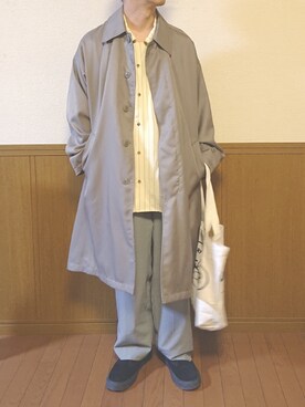 「CASPER JOHN」｜「アイテム（ステンカラーコート）」を使った、しょーわさん（メンズ・168cm）の春コーディネート