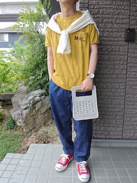 「Adoon plain（アドーンプレーン）のアイテム（バッグ）」を使った、しょーわさん（メンズ・168cm）の夏コーディネート
