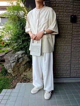「Adoon plain（アドーンプレーン）のアイテム（バッグ）」を使った、しょーわさん（メンズ・168cm）の夏コーディネート
