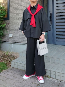「Adoon plain（アドーンプレーン）のアイテム（バッグ）」を使った、しょーわさん（メンズ・168cm）の夏コーディネート