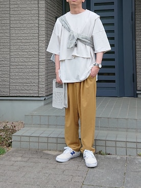 「Adoon plain（アドーンプレーン）のアイテム（バッグ）」を使った、しょーわさん（メンズ・168cm）の夏コーディネート