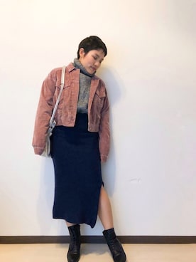 「ラメニット」｜「アイテム（デニムジャケット）」を使った、skyhopさん（レディース・150cm）の冬コーディネート