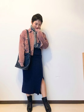 「ラメニット」｜「アイテム（デニムジャケット）」を使った、skyhopさん（レディース・150cm）の冬コーディネート