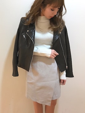 「UNRELISH」｜「アイテム（ライダースジャケット）」を使った、yurikoさん（レディース・153cm）の冬コーディネート