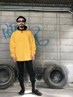 「yellow」｜「アイテム（ブルゾン）」を使った、KOHEY!?さん（メンズ・169cm）の春コーディネート