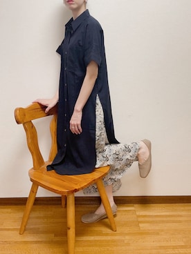 「スリット」｜「アイテム（シャツワンピース）」を使った、suzu.さん（レディース・160cm）の夏コーディネート