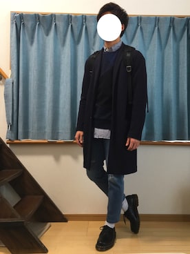 「黒リュック」｜「アイテム（チェスターコート）」を使った、kouさん（メンズ・165cm）の春コーディネート
