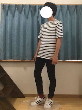 「SAINT JAMES（セントジェームス）のSAINT JAMES / セントジェームス: PIRIAC stripe#（Tシャツ/カットソー、グレー系）」を使った、kouさん（メンズ・165cm）の夏コーディネート