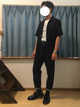「UNIQLO（ユニクロ）のオープンカラーシャツ（半袖）（シャツ/ブラウス、ブラック系）」を使った、kouさん（メンズ・165cm）の夏コーディネート