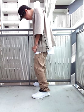 「PPFM（ピーピーエフエム）のアイテム（パンツ）」を使った、ゆきだるまさん（メンズ・168cm）の夏コーディネート