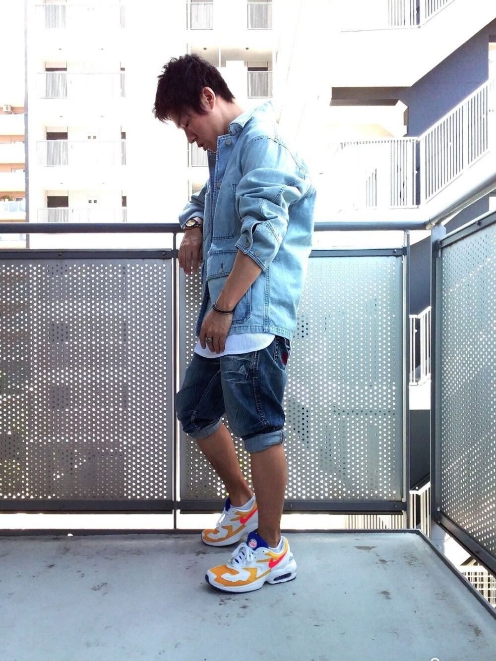 「低身長、おしゃれさんと繋がりたい、カジュアルコーデ、ゆるコーデ、シンプルコーデ、ビッグシルエット、プチプラ、UNIQLO」｜「UNIQLOのデニムワークジャケット（ブルゾン、ブルー系）」を使った、ゆきだるまさん（メンズ・168cm）の夏コーディネートの1枚目の写真