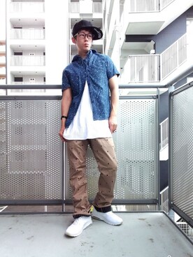 「PPFM（ピーピーエフエム）のアイテム（パンツ）」を使った、ゆきだるまさん（メンズ・168cm）の夏コーディネート