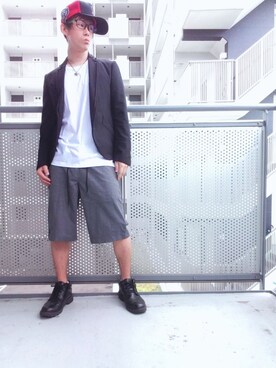 「PPFM（ピーピーエフエム）のアイテム（帽子）」を使った、ゆきだるまさん（メンズ・168cm）の夏コーディネート