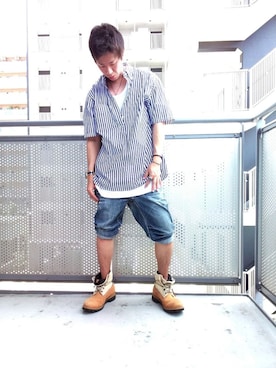 「MARITHE + FRANCOIS GIRBAUD（マリテフランソワジルボー）のアイテム（デニムパンツ）」を使った、ゆきだるまさん（メンズ・168cm）の夏コーディネート