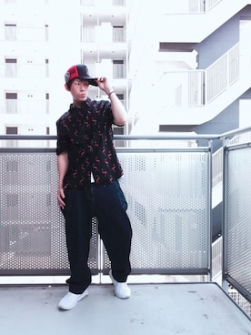 「PPFM（ピーピーエフエム）のアイテム（帽子）」を使った、ゆきだるまさん（メンズ・168cm）の夏コーディネート