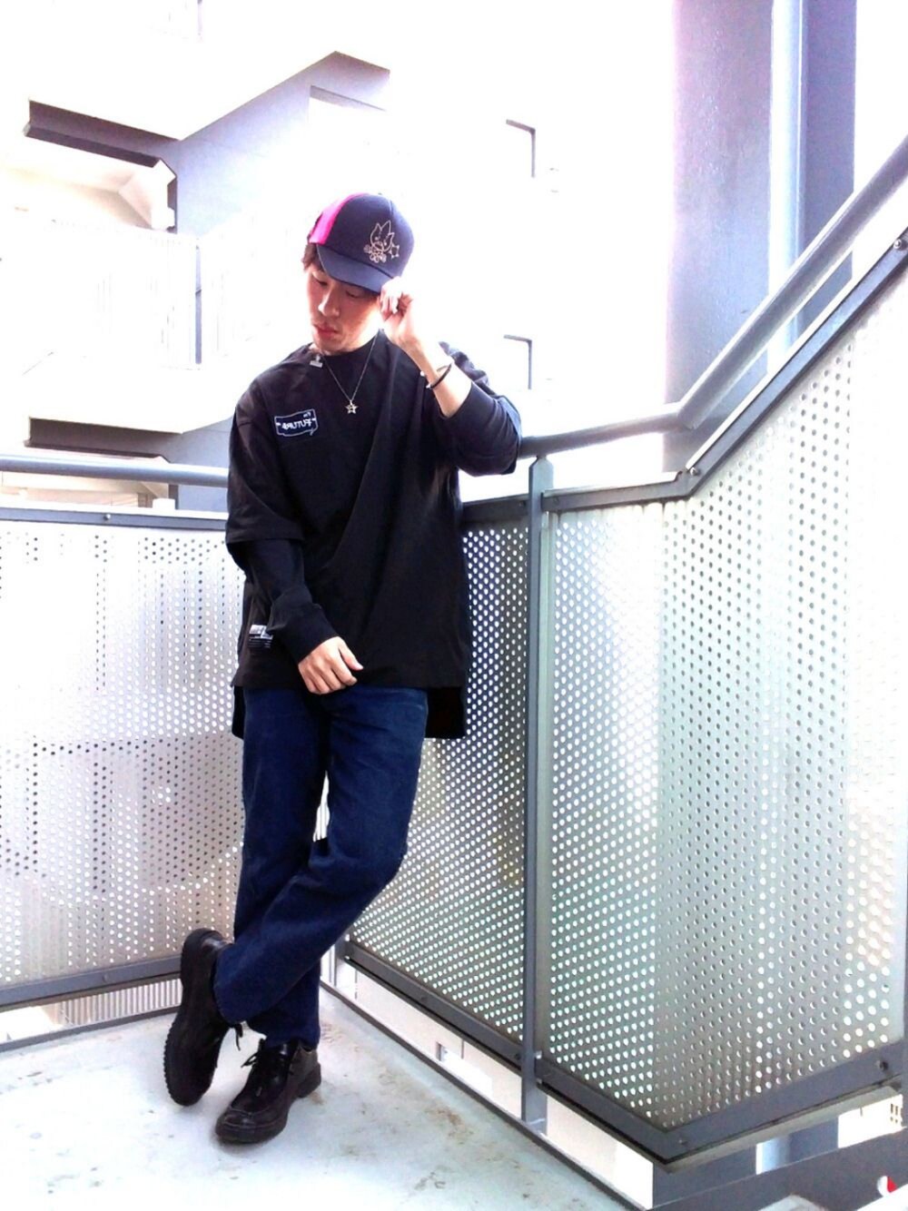 「プチプラ、低身長、おしゃれさんと繋がりたい、キレイめ、UNIQLO、GU、MIHARAYASUHIRO、ビッグシルエット、オーバーサイズ、厚底シューズ」｜「PPFMのアイテム（キャップ、ピンク系）」を使った、ゆきだるまさん（メンズ・168cm）の春コーディネートの1枚目の写真