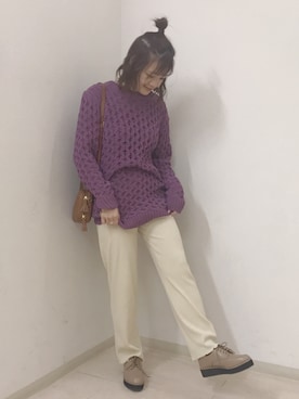 「ゆるニット」｜「アイテム（チュニック）」を使った、きぃやんさん（レディース・154cm）の秋コーディネート
