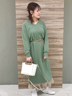 「Green　Parks（グリーンパークス）の・ウッドハンドルショルダ-バッグ（ショルダーバッグ）」を使った、きぃやんさん（レディース・154cm）の冬コーディネート