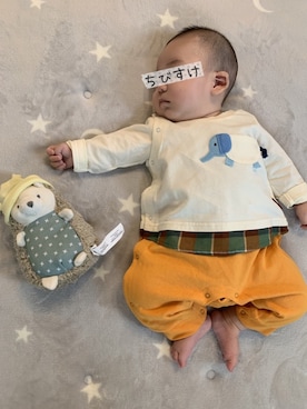 「Moujonjon（ムージョンジョン）のアイテム（ママ＆ベビー）」を使った、ryosu0307さん（キッズ・70cm）の春コーディネート