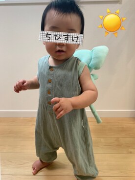 「アイテム（ママ＆ベビー、グリーン系）」を使った、ryosu0307さん（キッズ・80cm）の春コーディネート