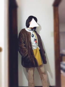 「Crisp（クリスプ）のアイテム（ノーカラージャケット）」を使った、sayakaさん（レディース・155cm）の冬コーディネート