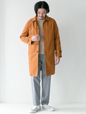 「テラコッタ」｜「アイテム（ステンカラーコート）」を使った、Taniさん（メンズ・172cm）の冬コーディネート